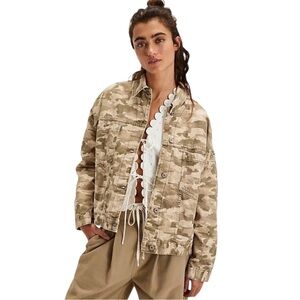 Free People We the Free Opal Swing Camo Printed Denim Jacket Small